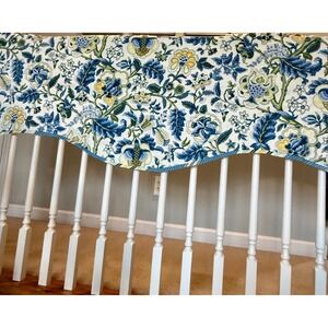 2-Waverly Imperial Dress Lined Scalloped Valances Blue Yellow Cottage Farmhouse